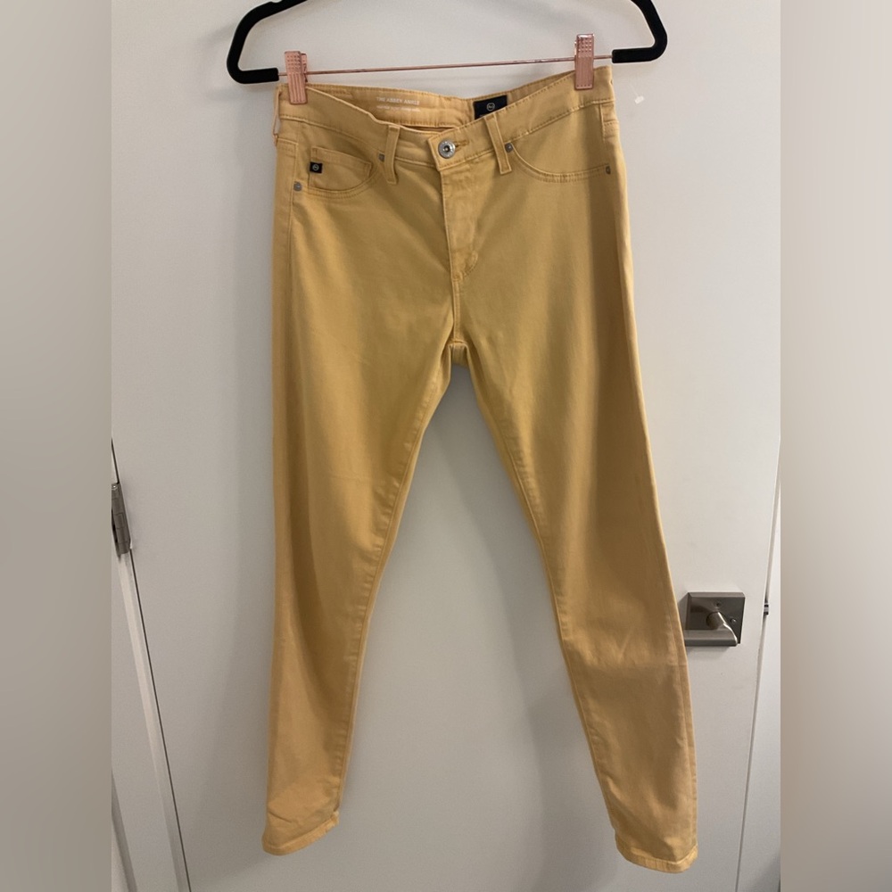 *****AG The Abbey Ankle Mid Rise Super Skinny Ankle Mustard Jeans